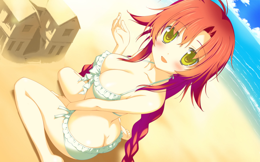 beach, bikini, game_cg, irotoridori_no_sekai, minami_kana_(irotoridori), minami_kana_(irotoridori_no_sekai), red_hair, redhead