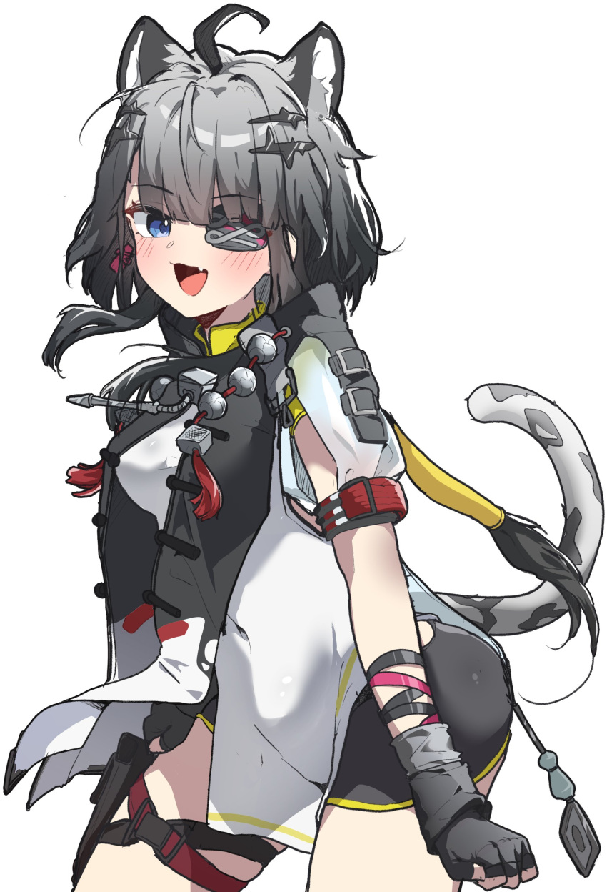 1girl, absurdres, animal_ears, arknights, arknights:_endfield, arms_at_sides, black_gloves, black_hair