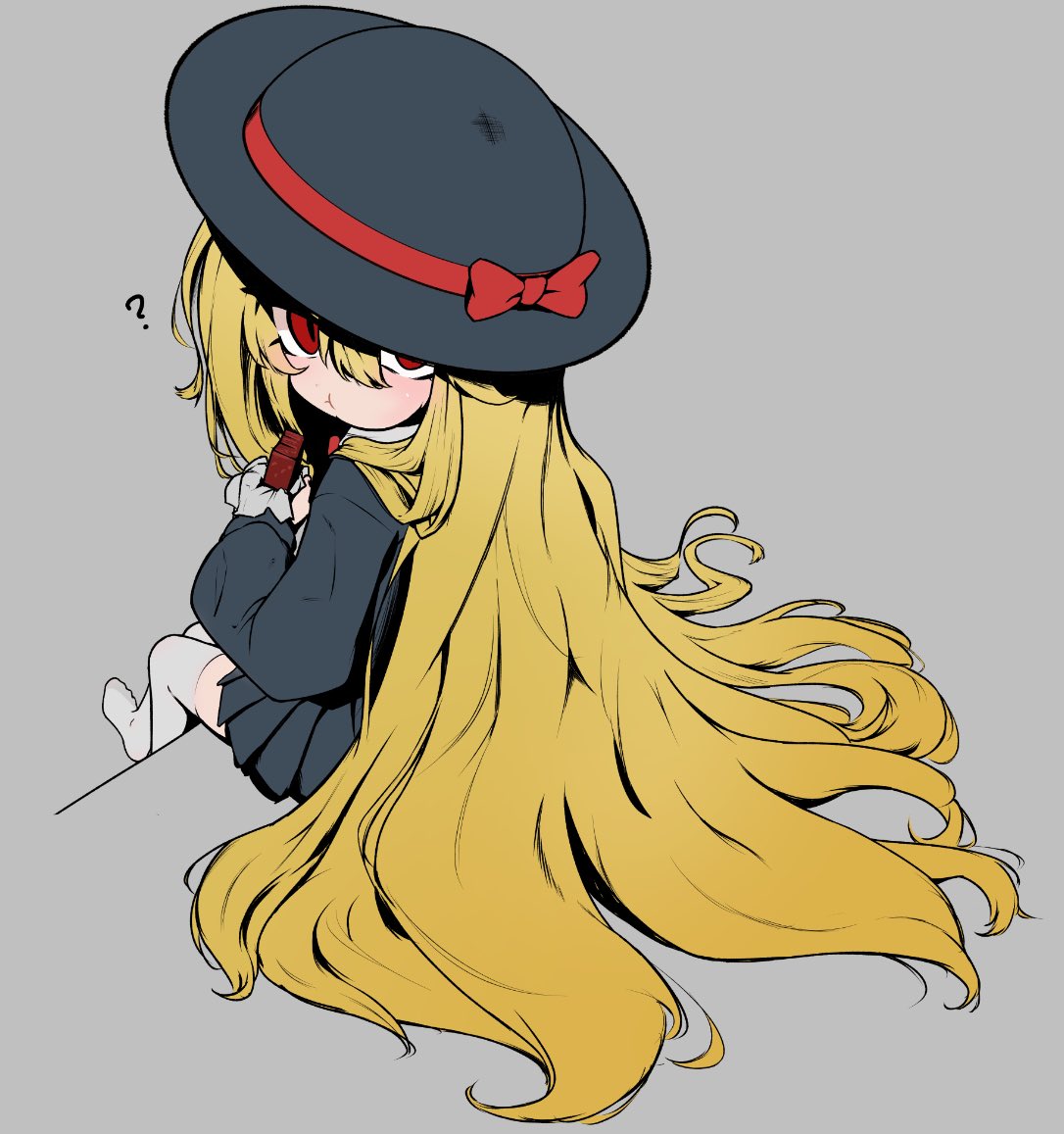 1girl, aged_down, bag, black_bag, black_hat, black_skirt, blonde_hair, bow