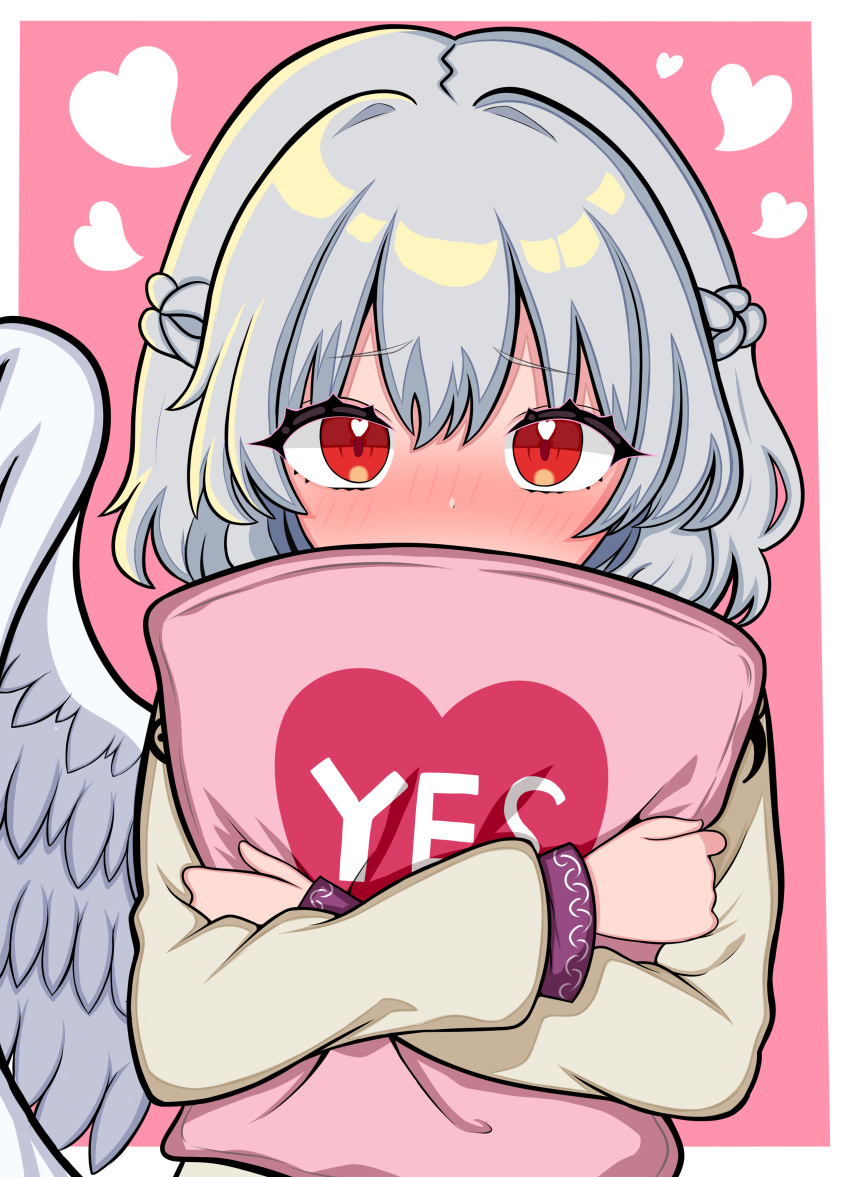1girl, absurdres, blush, commentary_request, covered_mouth, embarrassed, grey_jacket, hair_between_eyes