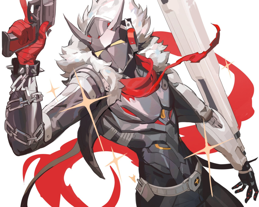 1boy, arm_mounted_weapon, arm_up, belt, billy_kid, billy_kid_(starlight), black_jacket, bracelet