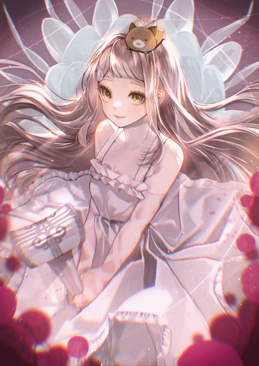 1girl, absurdres, backlighting, bare_shoulders, collarbone, dokuzu_(vocaloid), dress, elbow_gloves