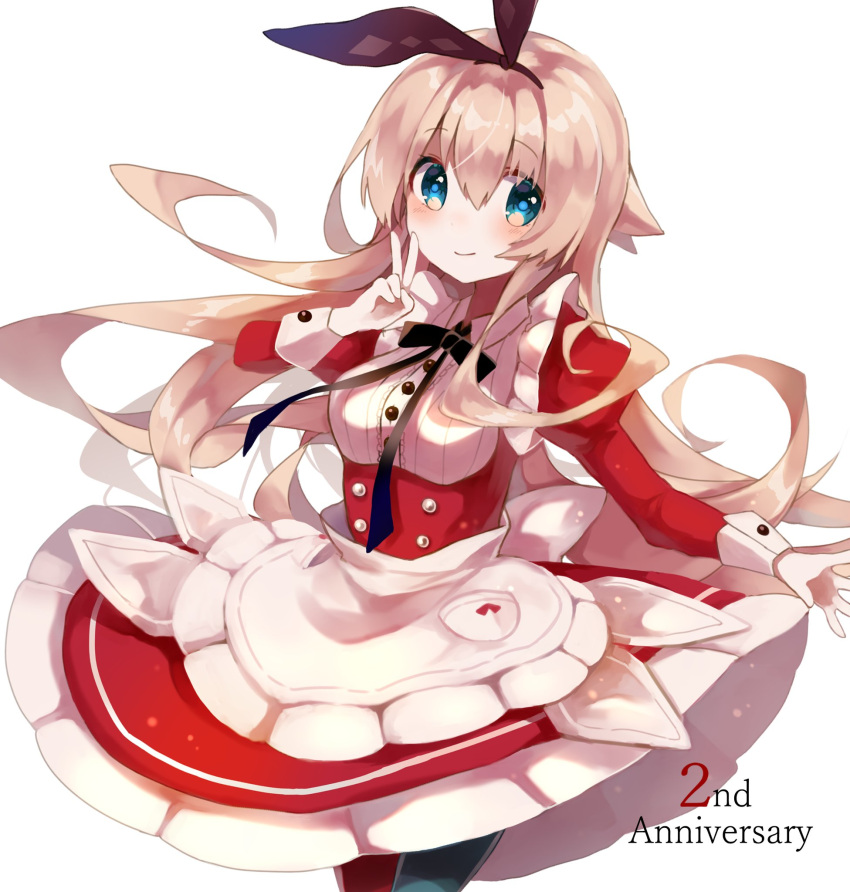 1girl, alice_(grimms_notes), alice_(kagami_no_kuni)_(grimms_notes), anniversary, apron, asymmetrical_legwear, az_9649, blonde_hair