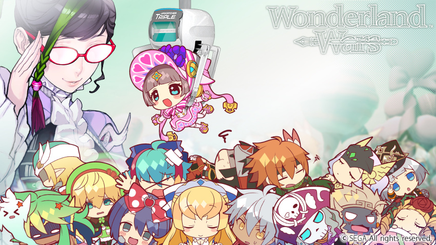 >_<, 6+boys, 6+girls, :d, =_=, ahoge, aqua_eyes, aqua_hair