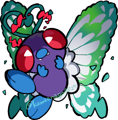 antennae, butterfree, chibi, chibi_only, commentary_request, dynamax, fangs, full_body
