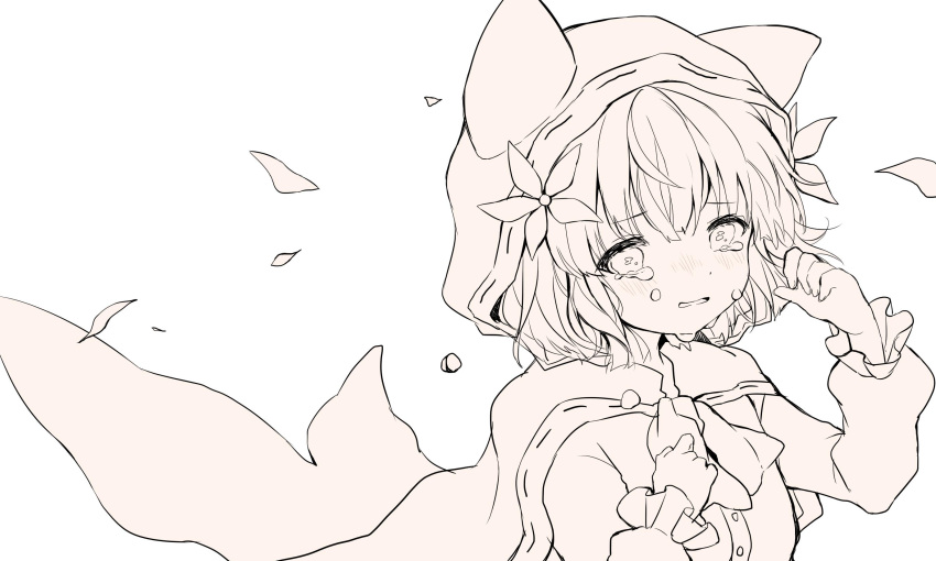 1girl, animal_ear_hood, az_9649, buttons, cloak, commentary_request, crying, crying_with_eyes_open