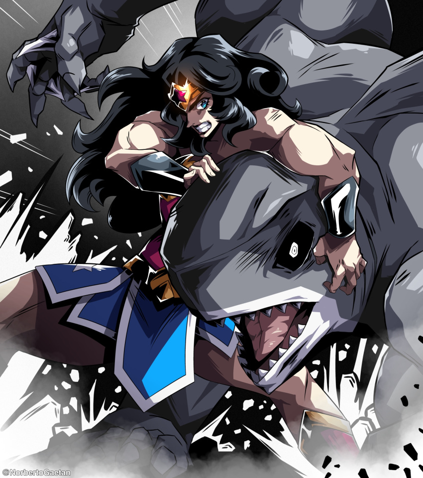 1girl, bracer, dc_comics, furry, furry_male, gold_bracer, gold_tiara, highres