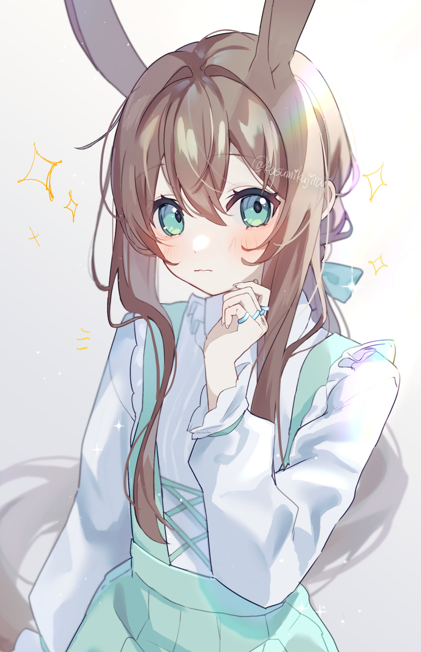 1girl, absurdres, amiya_(arknights), animal_ears, aqua_eyes, arknights, blush, bow