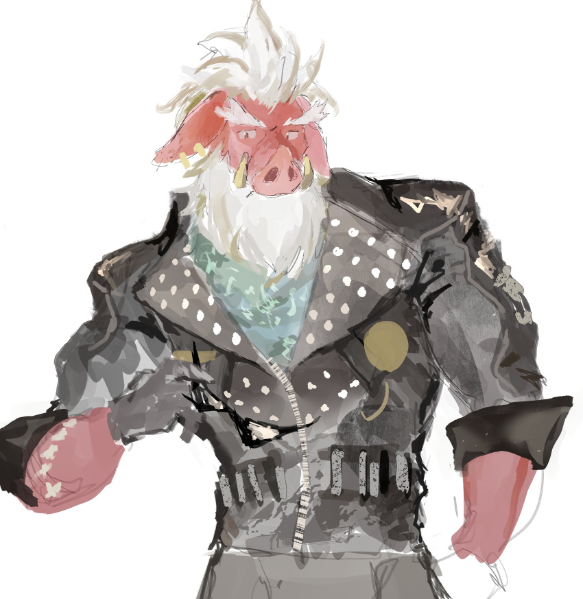0_0ffline, 1boy, absurdres, animal_ears, beard, big_daddy_(zenless_zone_zero), black_gloves, black_jacket