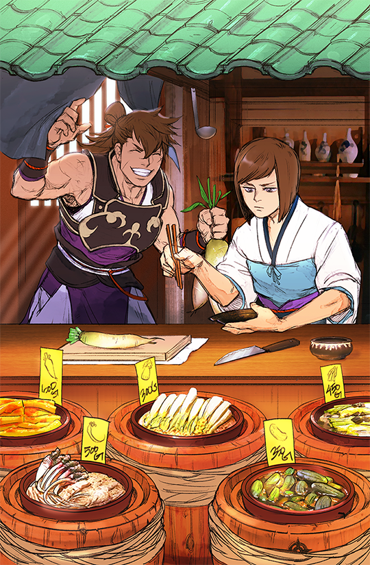 2boys, alternate_costume, armor, brown_eyes, brown_hair, daikon, father_and_child, father_and_son