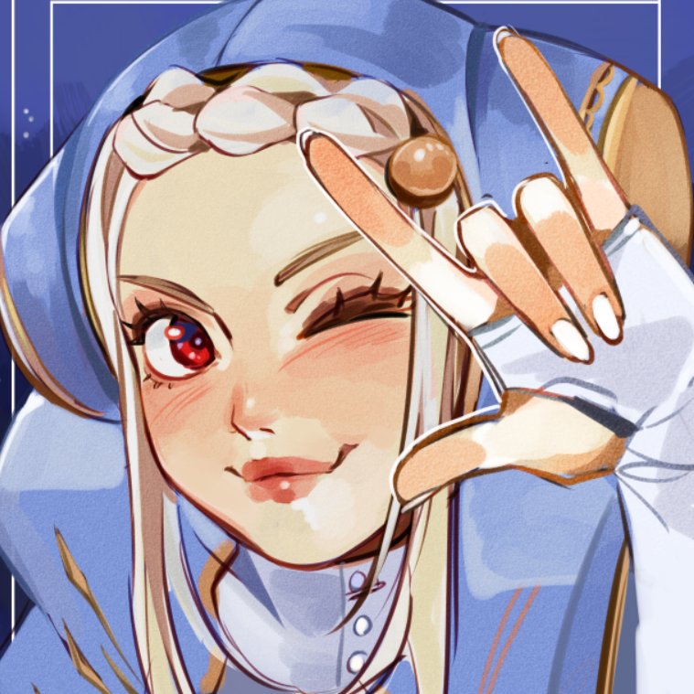 1girl, \m/, blush, borcheim, commentary, escoffion, ingrid_(capcom), looking_at_viewer
