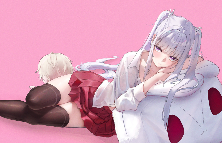 1girl, absurdres, blush, brown_thighhighs, character_doll, character_request, closed_mouth, collarbone