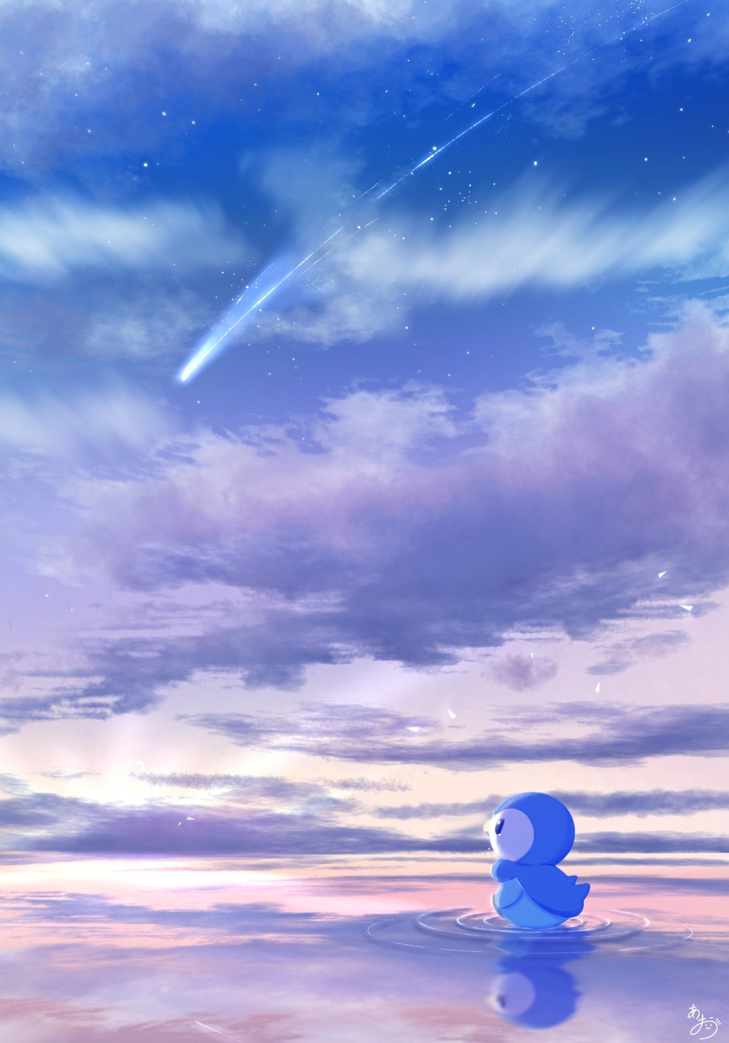alternate_costume, clouds, commentary_request, highres, natu_a0z0ra, no_humans, outdoors, piplup