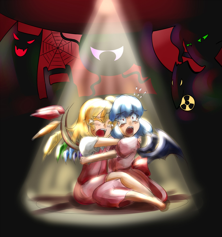 blonde_hair, blush, bow, dress, eyeball, flandre_scarlet, hair_bow, highres