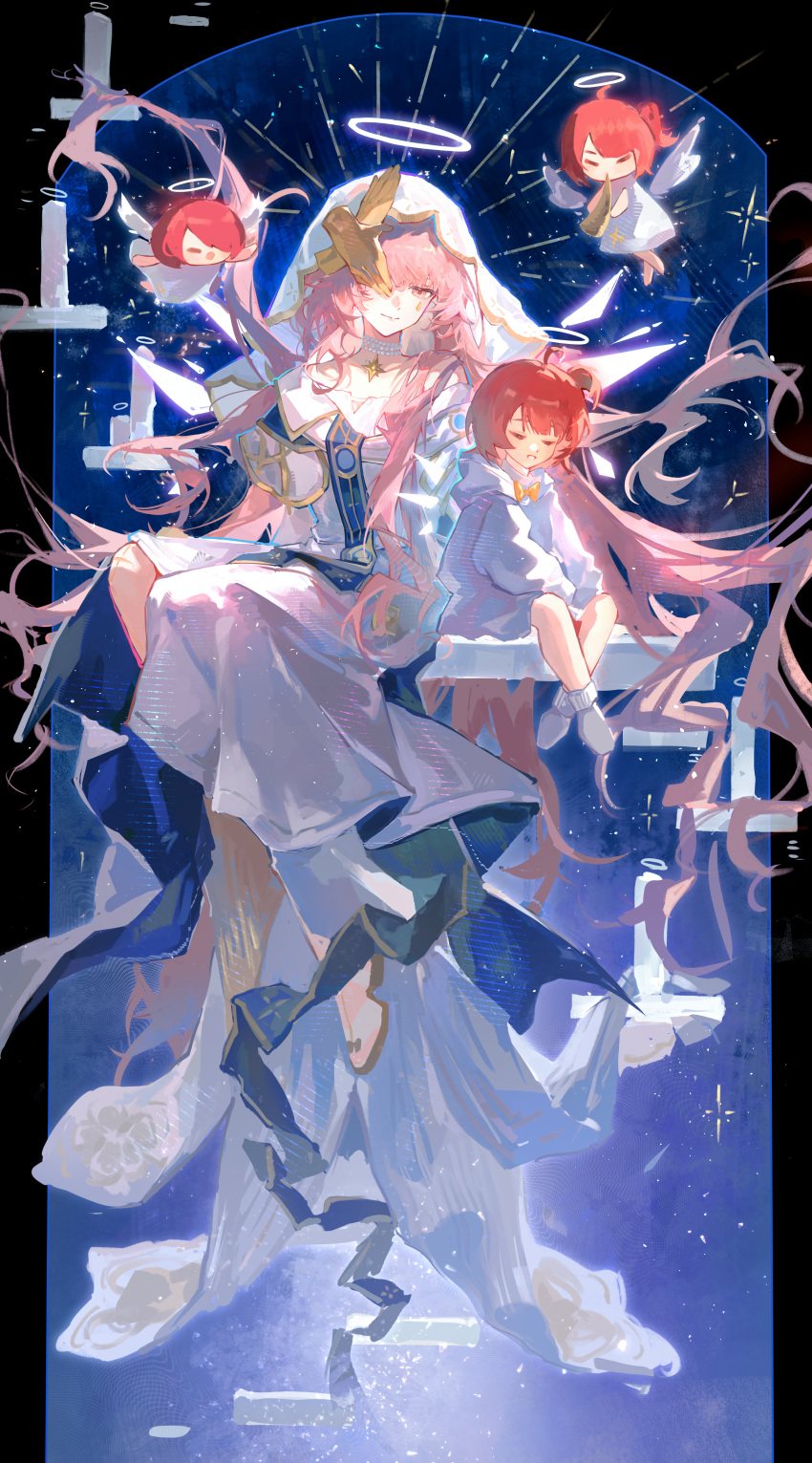 absurdres, ambience_synesthesia, angel, arknights, chinese_commentary, closed_eyes, commentary_request, disembodied_hand