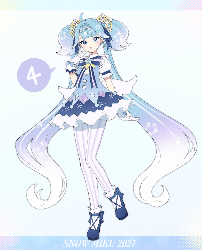 1girl, :o, agonasubi, ahoge, arm_behind_back, blue_bow, blue_bowtie, blue_dress