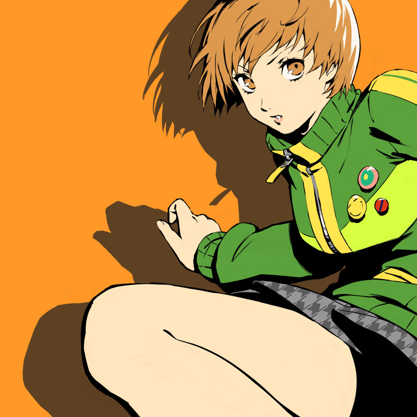 1girl, absurdres, asdf_4532, badge, bike_shorts, black_shorts, breasts, brown_eyes