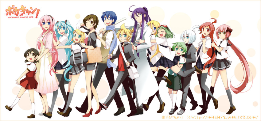 dress, everyone, glasses, goggles, group, gumi, handbag, happy