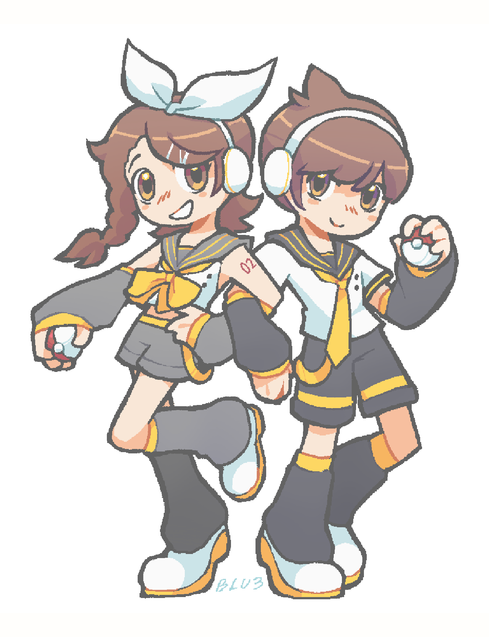 1boy, 1girl, belt, blu3per, brown_hair, cosplay, detached_sleeves, florian_(pokemon)