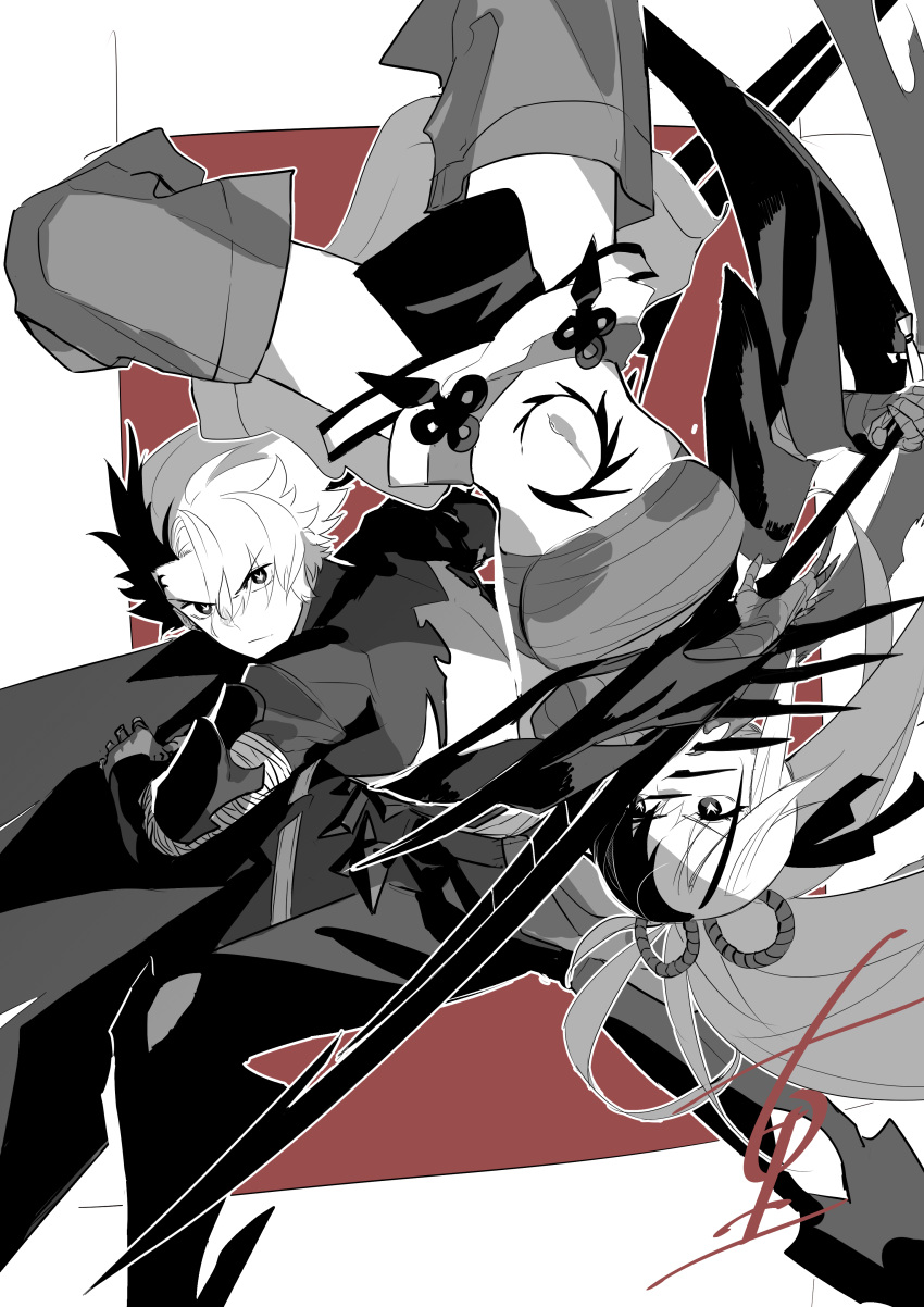 1boy, 1girl, absurdres, alternate_costume, alternate_form, amejuuri/terunomiya, clothing_cutout, commentary_request