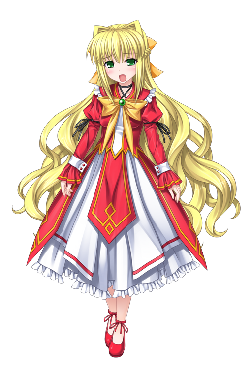 1girl, :o, blonde_hair, blush, bow, choker, dress, emit