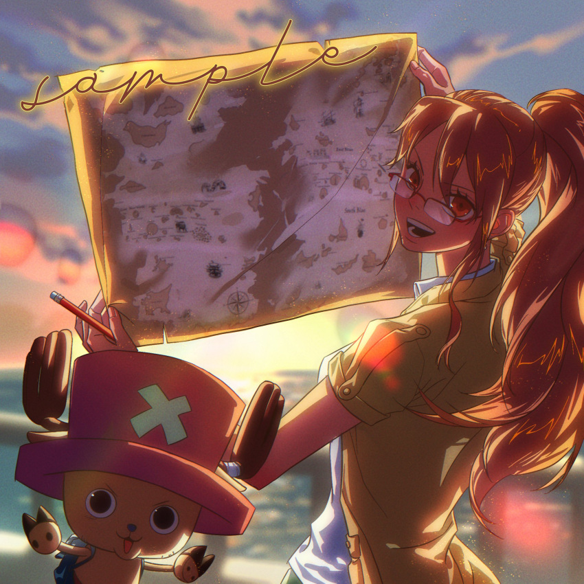 1boy, 1girl, a_dong1987, antlers, blue_nose, blurry, blurry_background, clouds