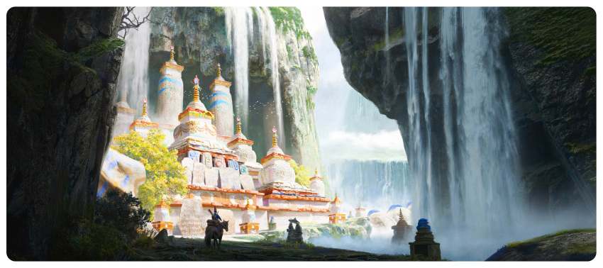 absurdres, animal, boulder, bush, cairn_(structure), cave, cave_interior, chinese_commentary