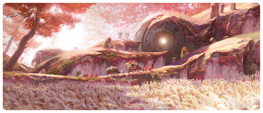 absurdres, animal, boulder, chinese_commentary, cliff, day, forest, highres
