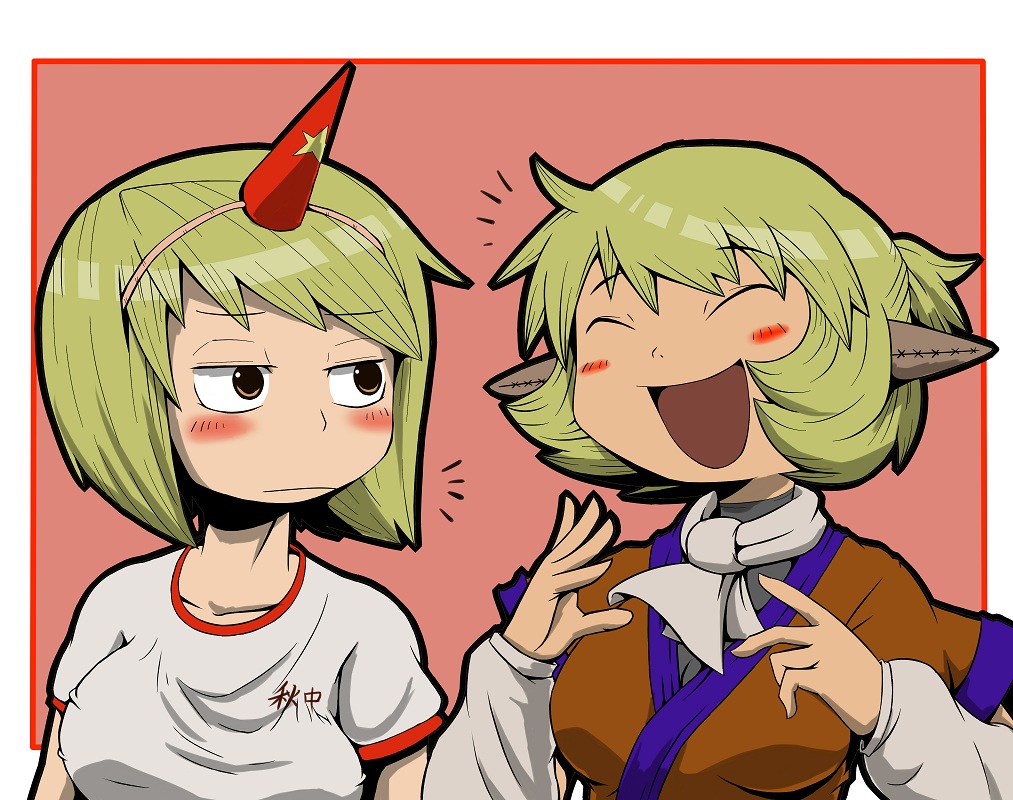 ahoge, aki_minoriko, aki_shizuha, ascot, blonde_hair, blush_stickers, breasts, bust