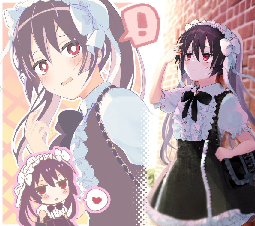 !, 1girl, absurdres, bag, black_bag, black_bow, black_bowtie, black_dress
