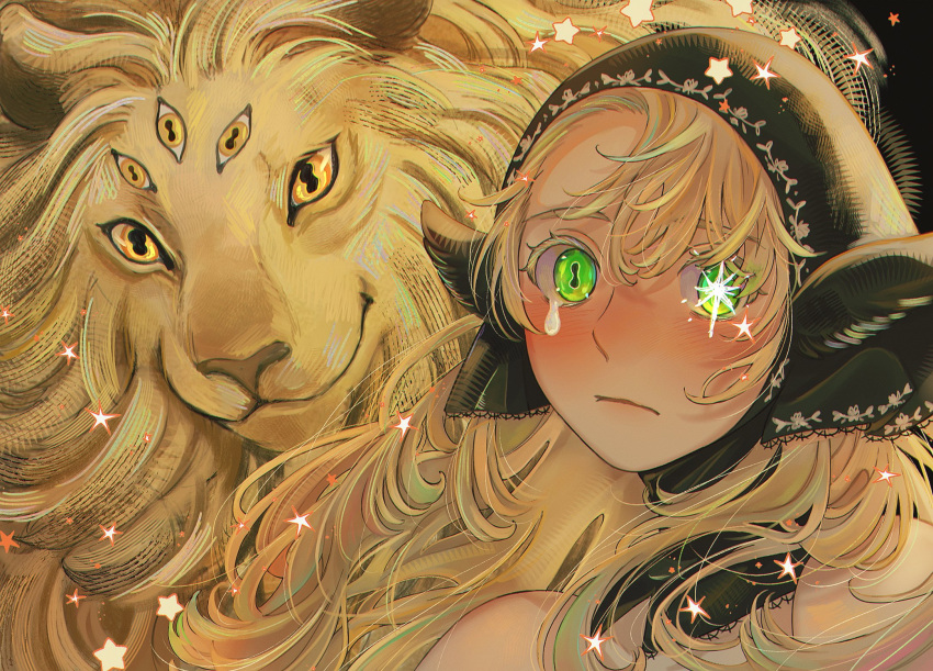 1girl, alt_text, black_hood, blonde_hair, blush, closed_mouth, colored_eyelashes, commentary_request
