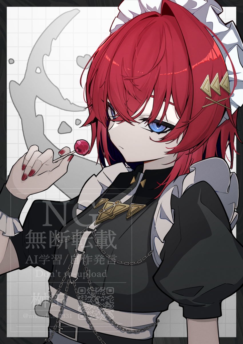 1girl, ange_katrina, ayasaki0999, belt, black_belt, black_border, black_dress, black_hair