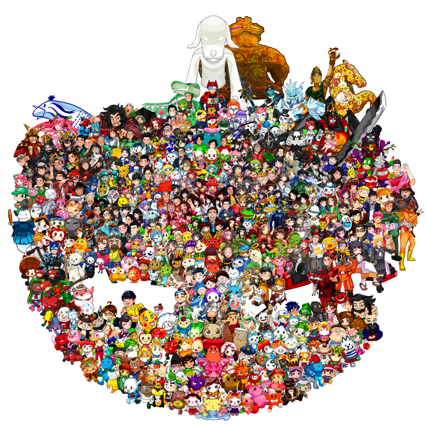 11_piki_no_neko, 6+boys, 6+girls, absurdres, amabie, aomori_prefecture, aomori_tetsudou_musume, apple, apple_hair_ornament, aputan, armor, atsueco124, backpack, bag, ball, baseball_helmet, basketball_(object), beard, bird, black-framed_eyewear, black_bow, black_eyes, black_hair, black_necktie, blonde_hair, blue_eyes, blue_hair, blush, bow, bowtie, box, brown_eyes, brown_hair, candy, cape, character_request, chopsticks, choujou_gattai_tamenoboon_v, commentary_request, copyright_request, country_connection, crown, dog, drumsticks, earrings, ema, everyone, facial_hair, fishing_rod, flower, flying_witch, food, food-themed_hair_ornament, fruit, fruit_hair_ornament, glasses, gloves, green_bow, green_eyes, green_hair, grey_eyes, grey_hair, guitar, hair_bow, hair_ornament, hairband, hat, headband, helmet, highres, holding, holding_box, holding_candy, holding_chopsticks, holding_drumsticks, holding_food, holding_fruit, holding_lollipop, holding_microphone, holding_polearm, holding_sword, holding_umbrella, holding_weapon, ikubee, indie_virtual_youtuber, instrument, japanese_armor, japanese_clothes, jewelry, keyboard_(instrument), lollipop, microphone, mittens, mole, multicolored_hair, multiple_boys, multiple_girls, mustache, necktie, nyango_star, one_eye_closed, original, overalls, owl, pink_bow, pink_bowtie, pink_eyes, pink_hair, polearm, purple_hair, real_life, red-framed_eyewear, red_bow, red_cape, red_eyes, red_flower, red_gloves, red_rose, rose, sailor_collar, school_uniform, shovel, soccer_ball, sword, tetsudou_musume, tongue, tongue_out, top_hat, translation_request, tsugaru_nepuko, twintails, umbrella, v, virtual_youtuber, wasao, weapon, white_gloves, white_hair, yellow_bow, yoshi_ikuzou, yuru-chara