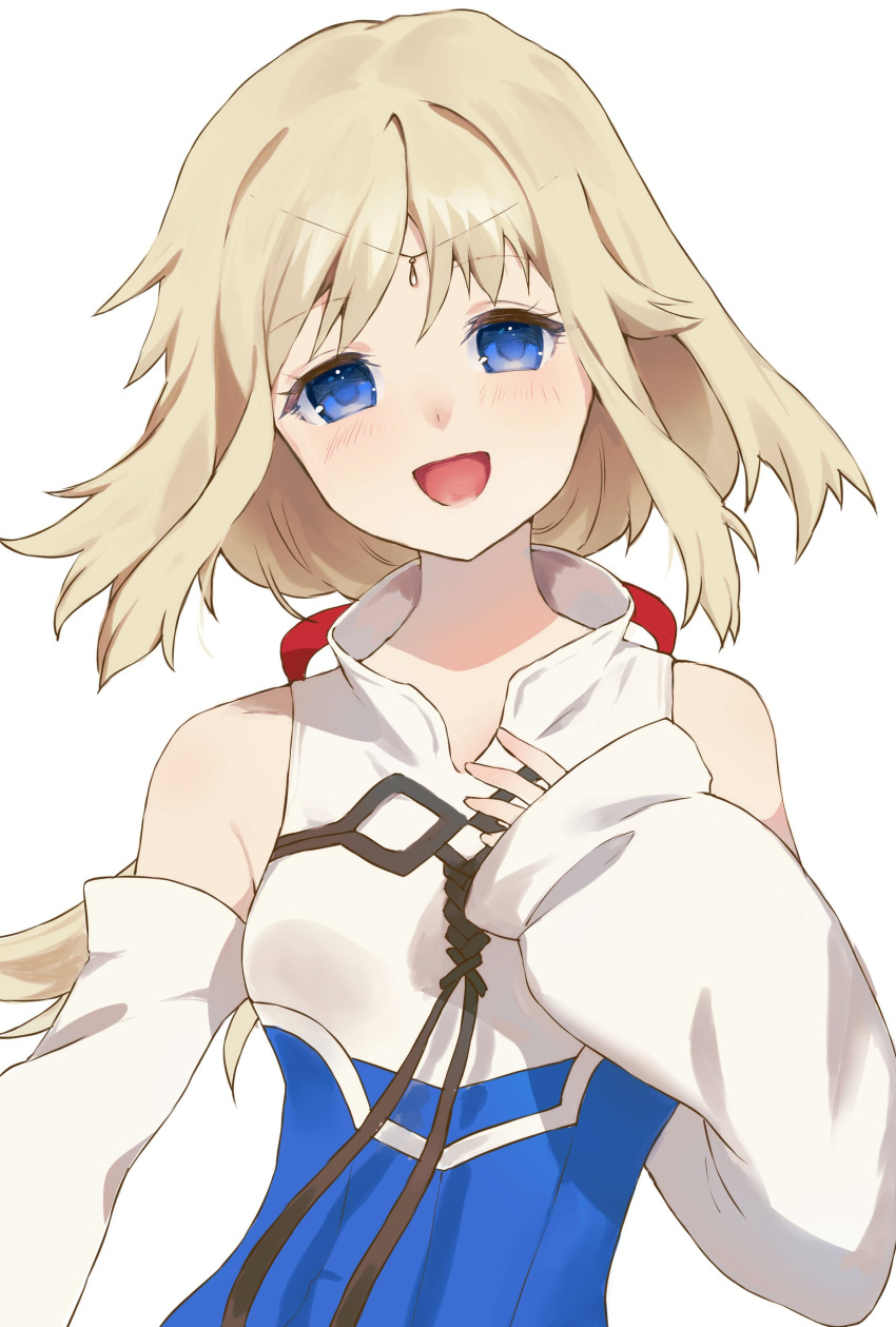 1girl, absurdres, bare_shoulders, blonde_hair, blue_eyes, detached_sleeves, highres, juni_(pixiv_112342583)