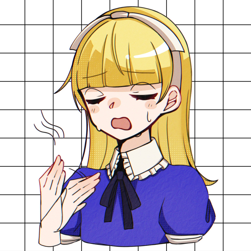 1girl, afterimage, alice_(megami_tensei), blonde_hair, closed_eyes, commentary_request, cropped_torso, demon_(megami_tensei)