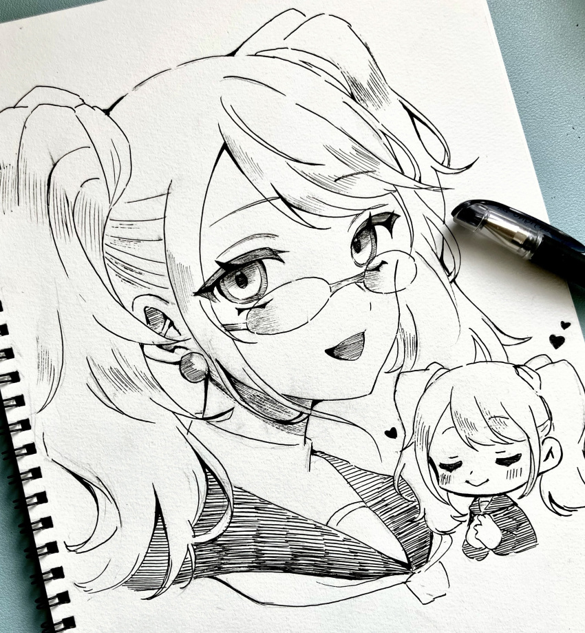 1girl, absurdres, chibi, chibi_inset, closed_eyes, closed_mouth, commentary_request, eyelashes