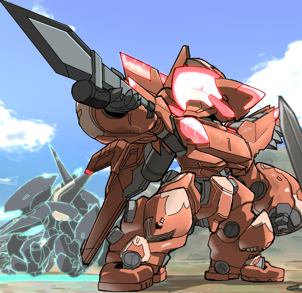 7no2gou, assault_visor, chibi, chibi_only, full_body, glowing, holding, holding_weapon