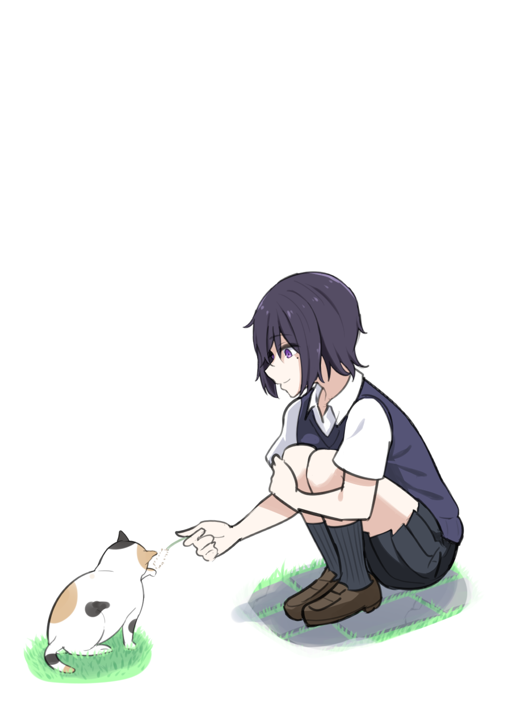 1girl, animal, black_hair, cat, highres, kokuhaku_game, kuraishi_rin_(mzdog), light_smile