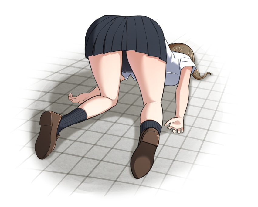 1girl, ass, brown_hair, defeat, fainted, fainting, highres, kirimoto_maika_(mzdog)