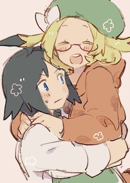 1boy, 1girl, ahoge, bianca_(pokemon), black_hair, blonde_hair, blue_eyes, blush