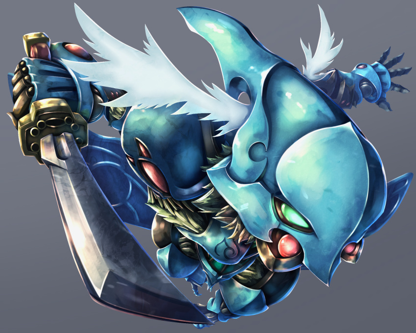 chibi, chibi_only, commentary_request, deformed, green_eyes, highres, holding, holding_sword