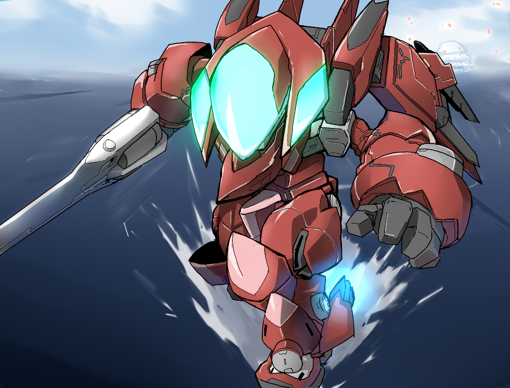 7no2gou, assault_visor, commentary_request, glowing, green_eyes, holding, holding_sword, holding_weapon