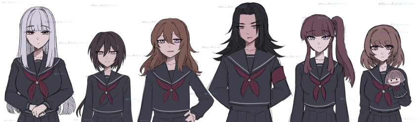 6+girls, absurdres, akaruiakiki, alternate_universe, april_fools, armband, black_hair, black_serafuku