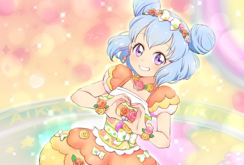 1girl, aikatsu!_(series), aikatsu_stars!, blue_hair, bow, bubble_skirt, commentary_request, cowboy_shot