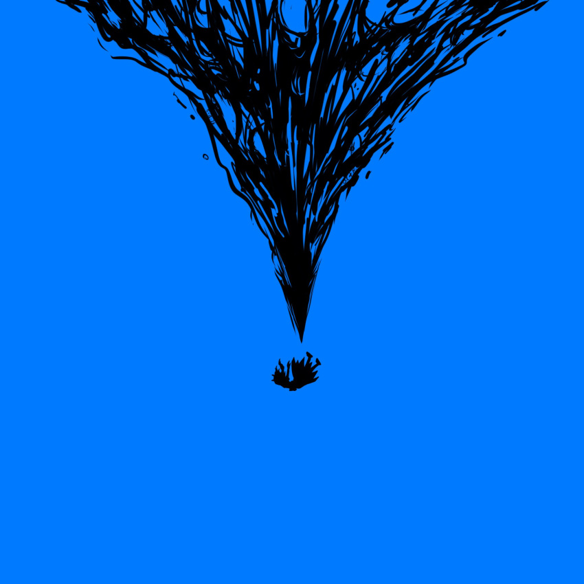 1girl, album_cover_redraw, blue_background, blue_theme, commentary, derivative_work, english_commentary, falling