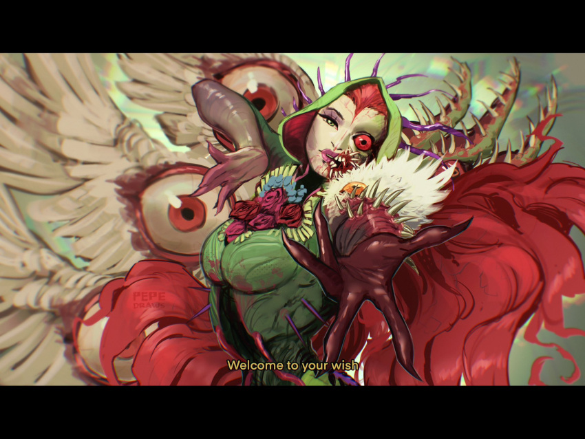 1girl, absolute_batman, absolute_dc, batman_(series), black_border, blood, blood_on_face, blurry