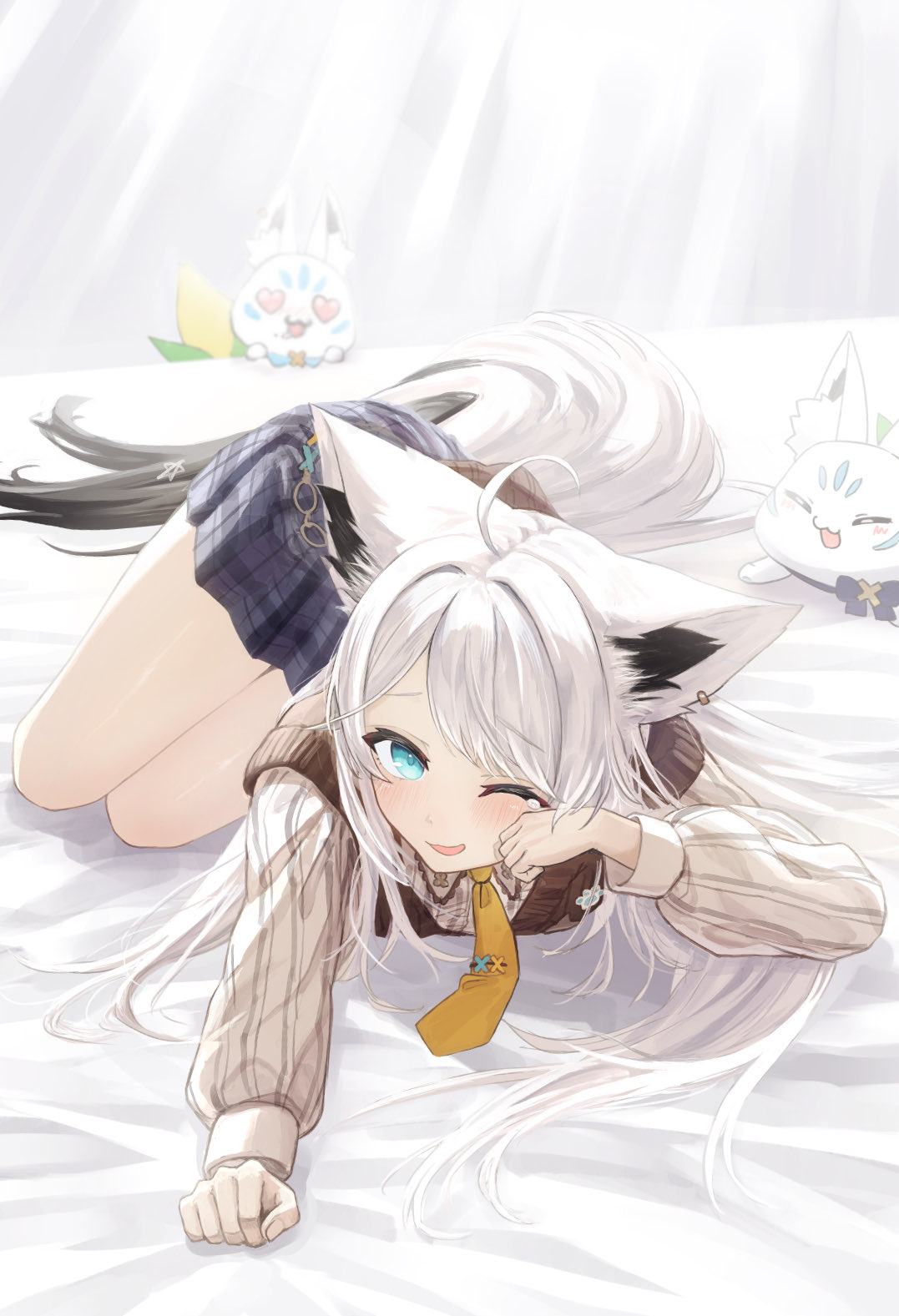 1girl, :3, :d, ahoge, animal_ear_fluff, animal_ears, backlighting, blue_eyes