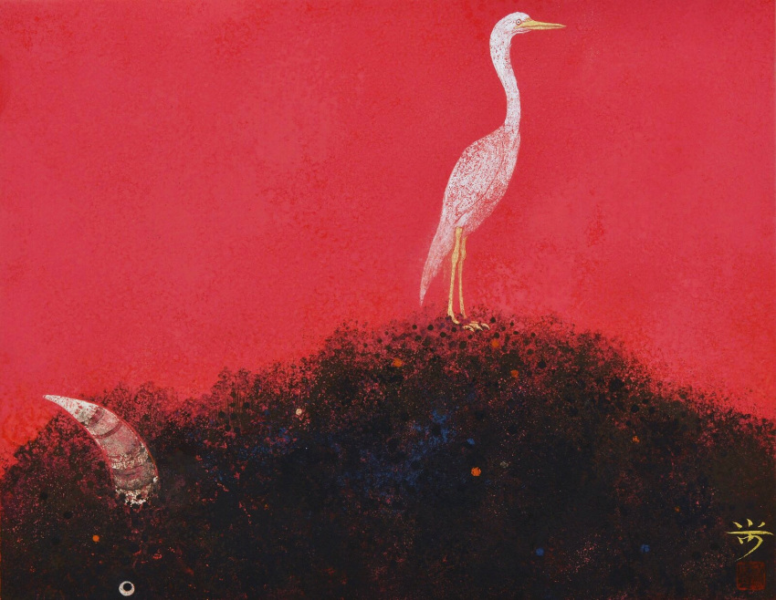 animal_focus, animal_request, bird, bison, commentary_request, crane_(animal), damumun, highres