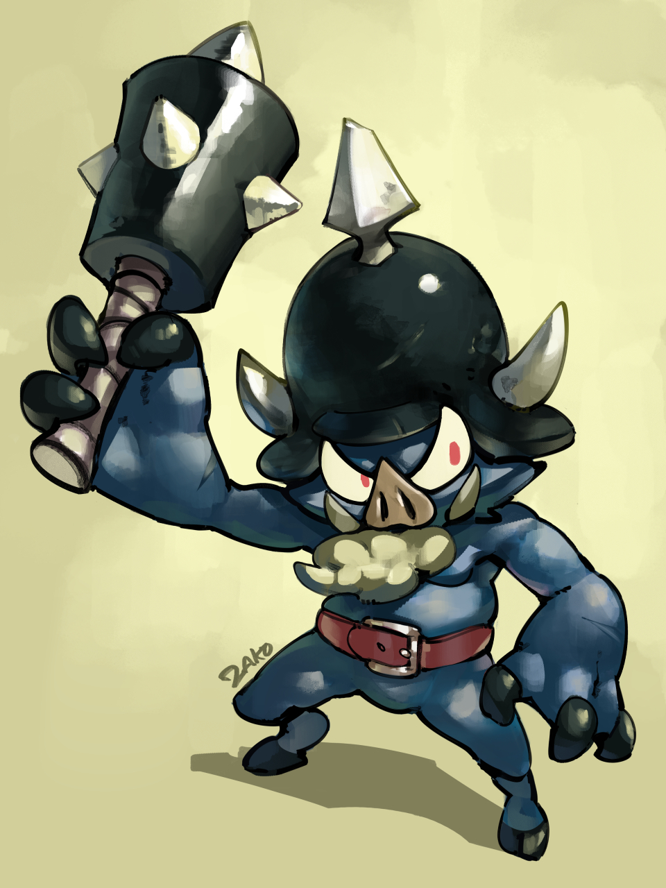 belt, black_helmet, club_(weapon), combat_helmet, commentary, disgaea, english_commentary, full_body