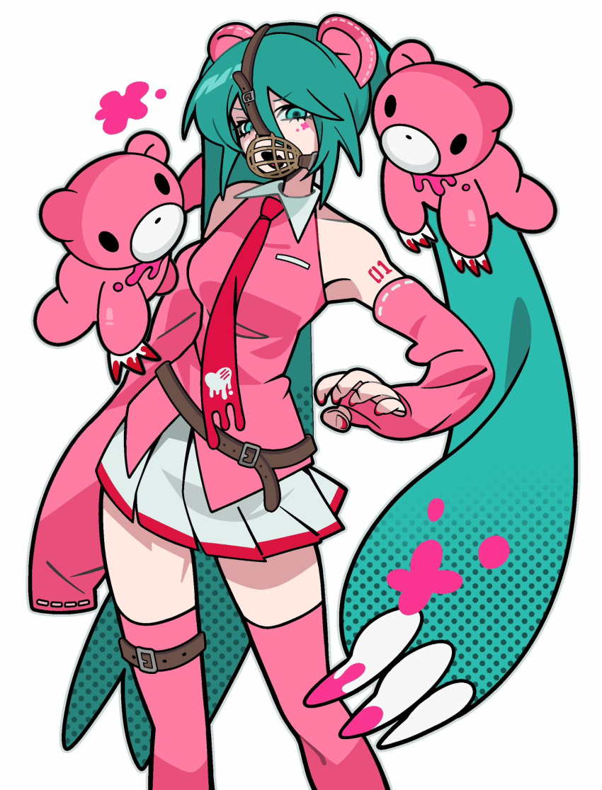 1girl, aqua_eyes, aqua_hair, bear, belt, blood, brown_belt, claws